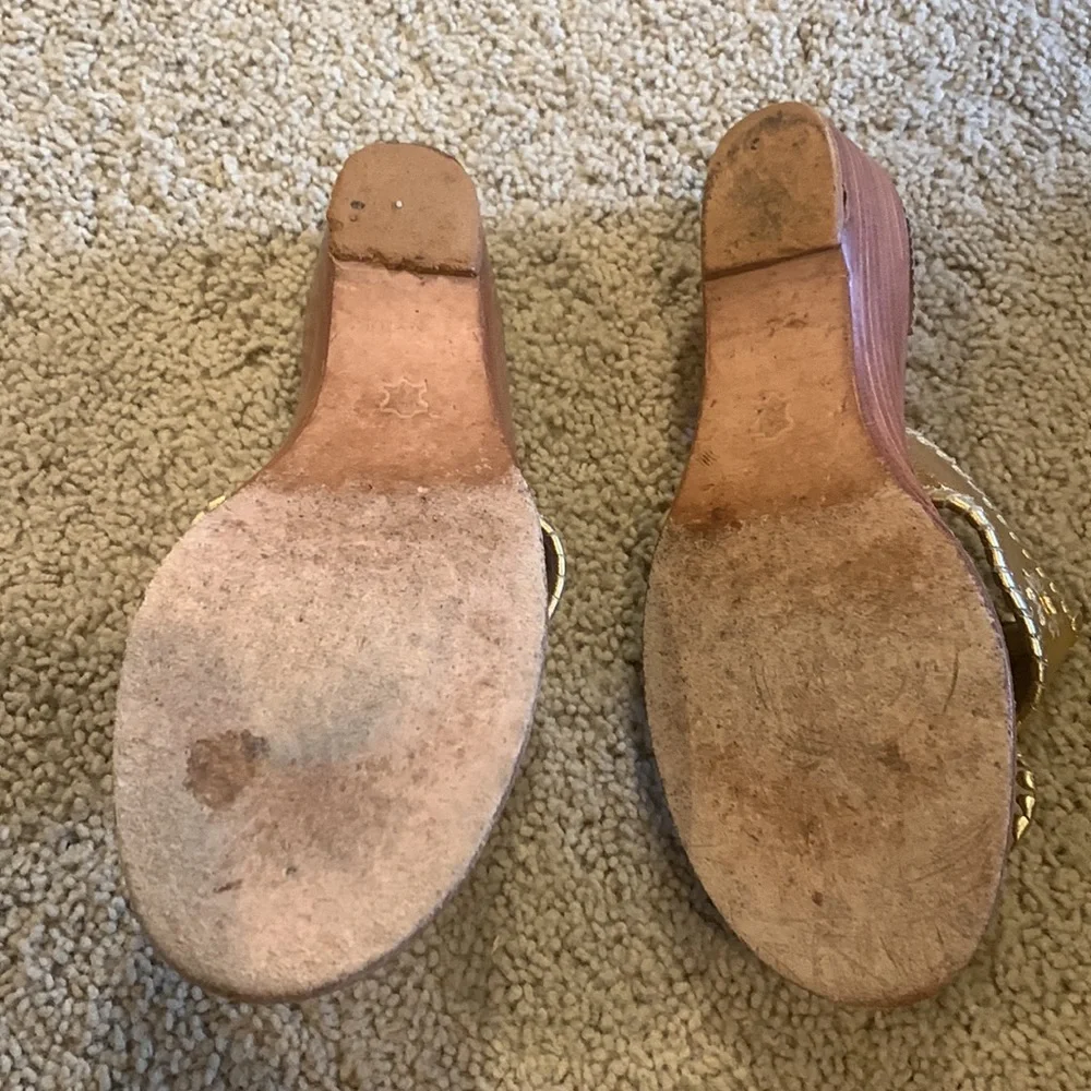 Jack Rogers. Metallic Gold Leather Wedge Sandals